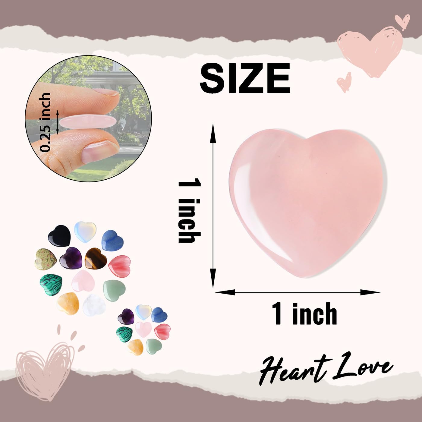 DUQGUHO 1 Inch Hearts Crystals and Healing Stones Reiki Gems Healing Crystals Amethyst Crystal Hearts Set Rose Quartz Heart Shaped Crystals Bulk Polished Gemstones Spiritual Gifts for Women 12 PCS