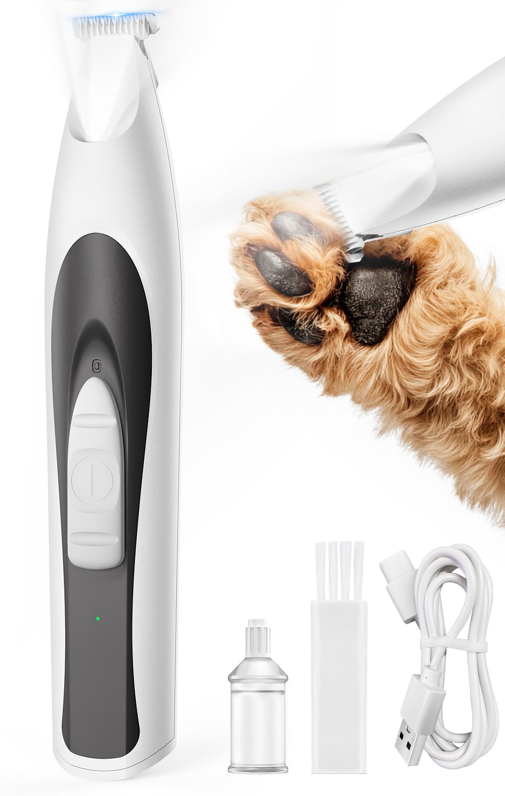 oneisall Dog Paw Trimmer with LED Light, Low Noise Dog Clippers Grooming Kit,20 mm Widen Blade, Cordless Pet Clippers Shaver for Dogs Cats Paws, Eyes, Ears, Face