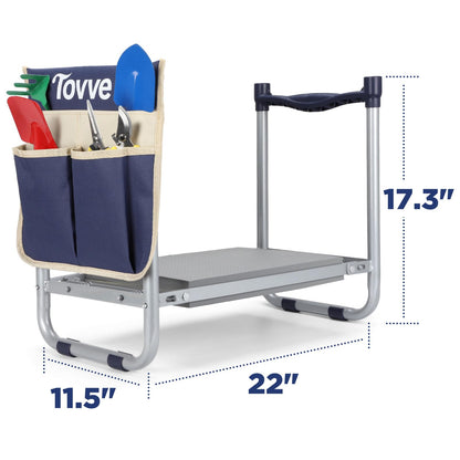 Tovve Upgraded Garden Kneeler and Seat with Thicken & Widen Soft Kneeling Pad, Heavy-Duty Foldable Garden Stool with Large Garden Tool Bag, Portable Garden Bench Gardening Gifts for Women, Seniors