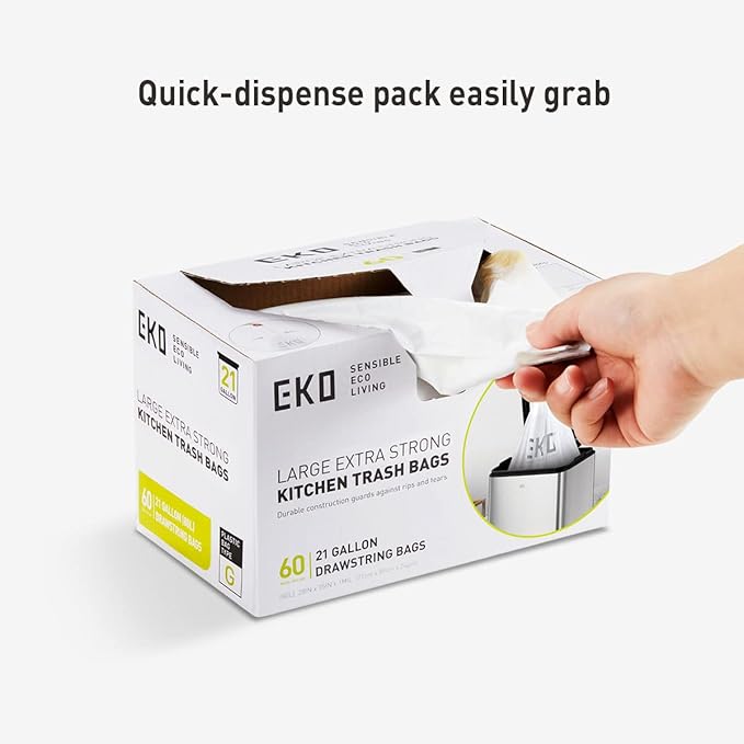 EKO 21 Gallon / 50-90 Liter, Extra-Strong Unscented Garbage Bags, Easy-Dispense