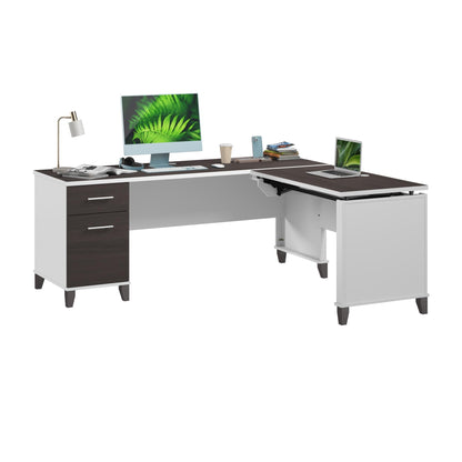 Bush Furniture Somerset 72W 3 Position Sit to Stand Adjustable Standing L Shaped Desk in White and Storm Gray, Ergonomic Corner Computer Office Table