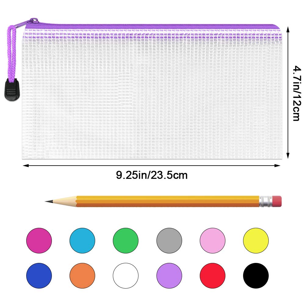 Umriox Pencil Pouches, 9.2 x 4.7 in (12 Colors, 36 Packs), Clear Pencil Pouch Bulk, Pencil Bags with Zipper for Bill Stationary Cosmetics Travel Storage
