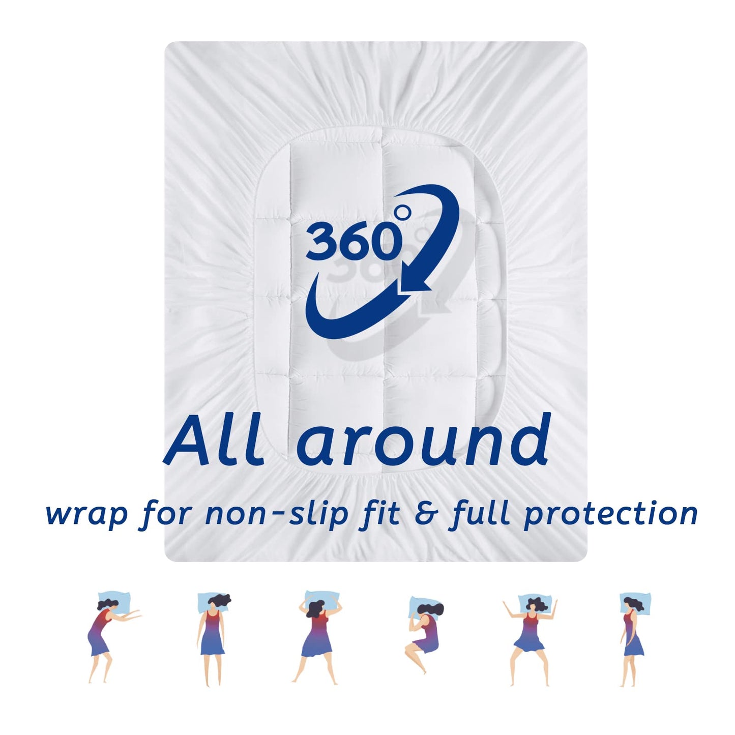 Full Size Mattress Topper for Back Pain, Cooling Extra Thick Mattress Pad Cover with 8-21 inch Deep Pocket, Plush Pillow Top Mattress Topper Overfilled with Down Alternative, Full Size, White