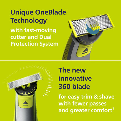 Philips Norelco OneBlade 360 Hybrid Face, Electric Beard Trimmer and Shaver, with 360 Blade Technology, 1x 360 Blade for Face, 5in1 Adjustable Comb, Model QP2724/90