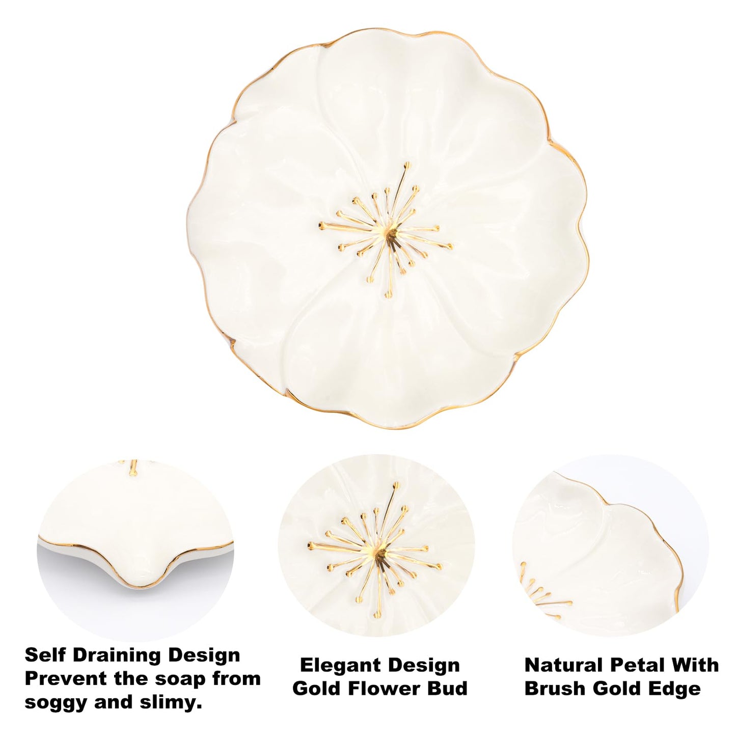 Elegant Bathroom Soap Dish, Inspired by Nature Hibiscus Flower, Ceramic Soap Dish Holder, Self-Draining and Multiple Styles for Bathroom Kitchen Accessories