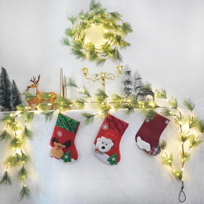 2025 New 6.56FT Christmas Pine Garland Lights 96 Warm White LED Lights 8 Flash Modes Battery Operated with Timer Lighted Smoky Pine Garland for Mantle Fireplace Indoor Home Christmas Decoration