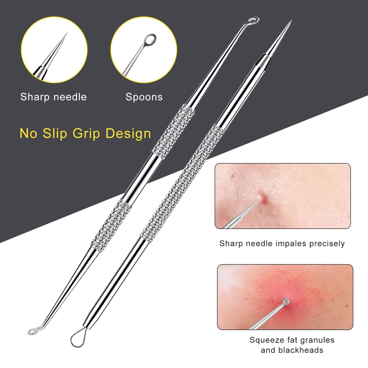 Pimple Popper Tool Kit - Boxoyx 10 Pcs Blackhead Remover Comedone Extractor Kit with Box for Quick and Easy Removal of Pimples, Blackheads, Zit Removing, Forehead,Facial and Nose (Black)
