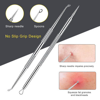Pimple Popper Tool Kit - Boxoyx 10 Pcs Blackhead Remover Comedone Extractor Kit with Box for Quick and Easy Removal of Pimples, Blackheads, Zit Removing, Forehead,Facial and Nose (Black)