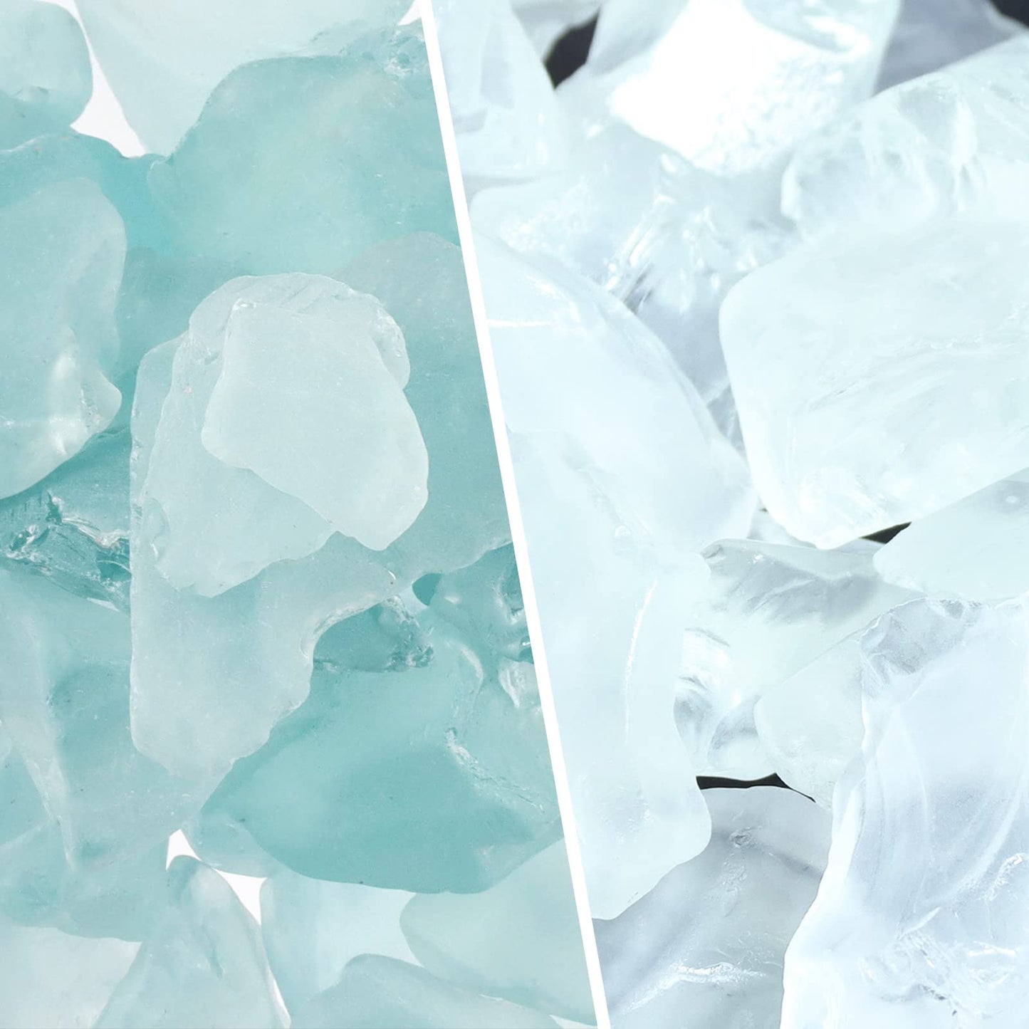 Ausluru 10LB Frosted Sea Glass Vase fillers Crushed Glass, Sea Glass Ideal for Christmas DIY Craft, Aquarium Gravels, Crushed Sea Glass Pieces for Beach Wedding, 0.7-3" (5LB Turquoise + 5LB Clear)