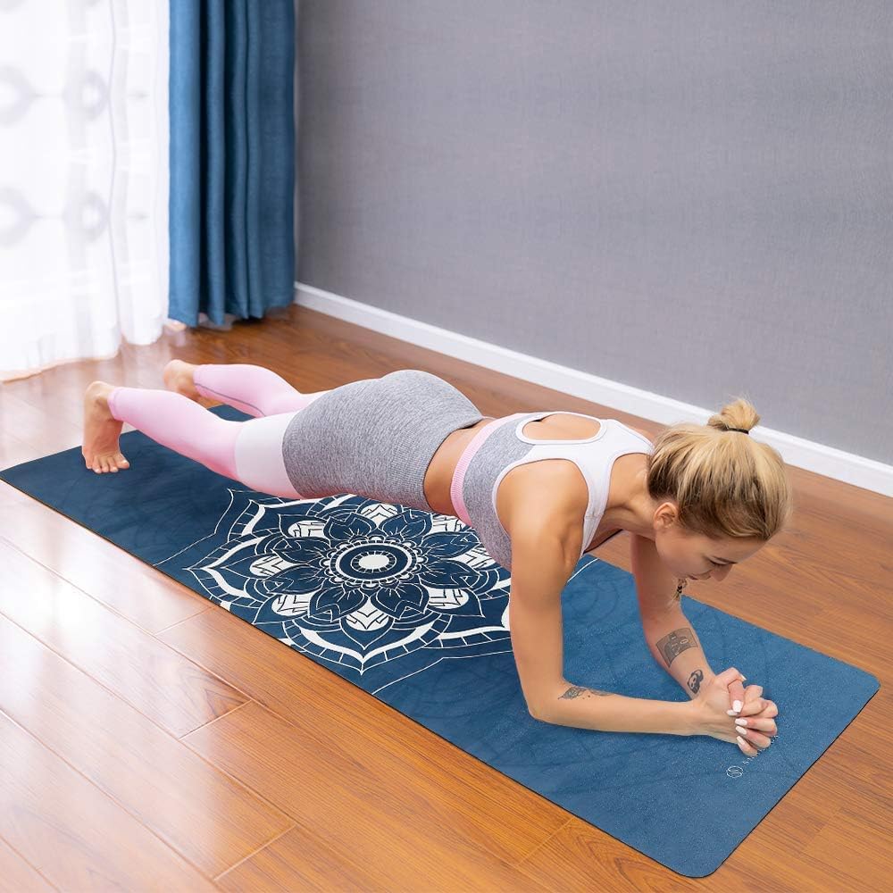 SNAKUGA Travel Yoga Mat, Non Slip Exercise Suede Mat with Carry Bag, All-Purpose Fitness Mat with High Density Anti-Tear Surface for Women, Ideal for Pilates Workout (72'' x 26'' x 1.5mm Thick)