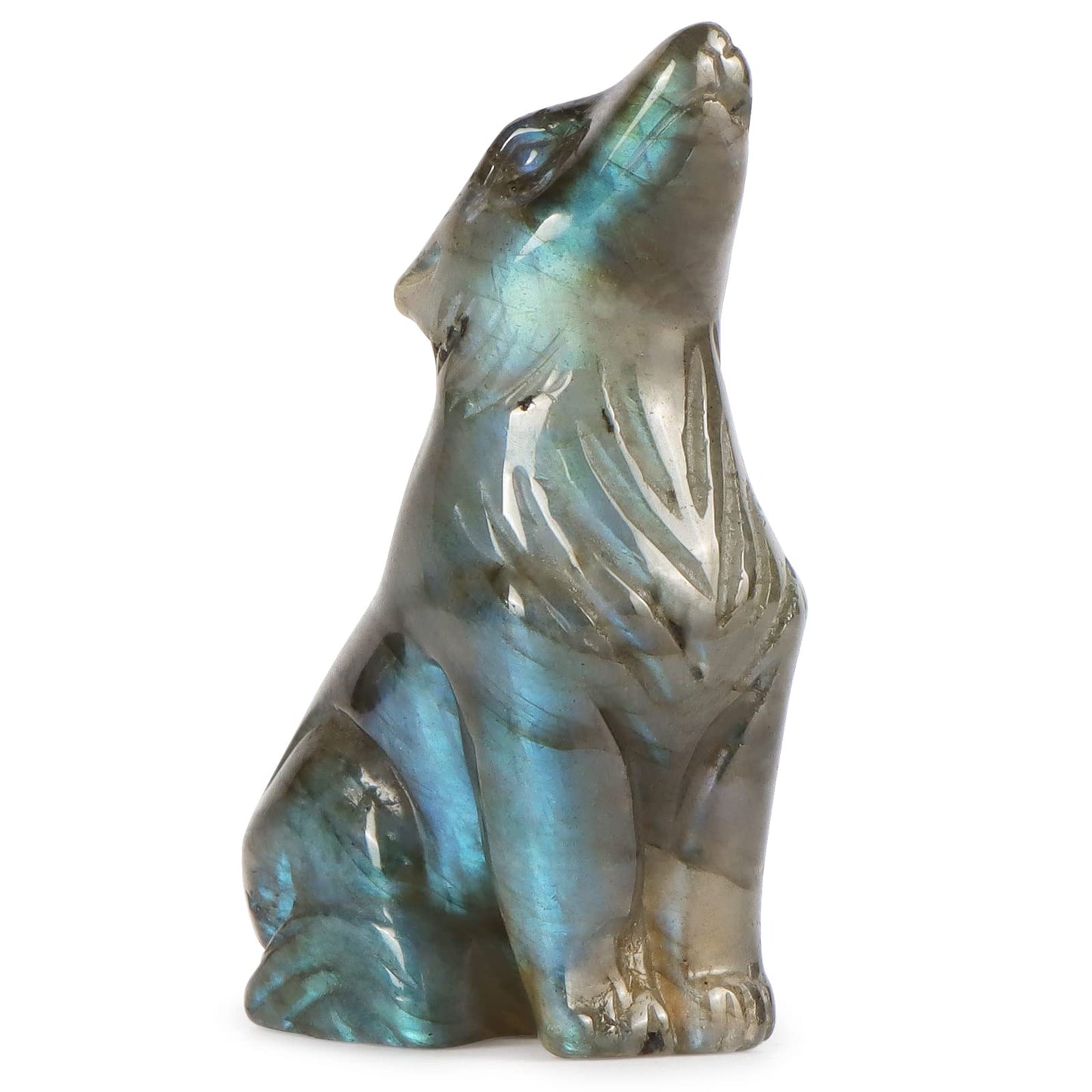 Artistone Labradorite Crystal Wolf Statue 2.0 inch Hand Carved Gemstone Wolf Figurine Small Animal Carvings Collective Healing Stones for Home Decor Reiki Gifts