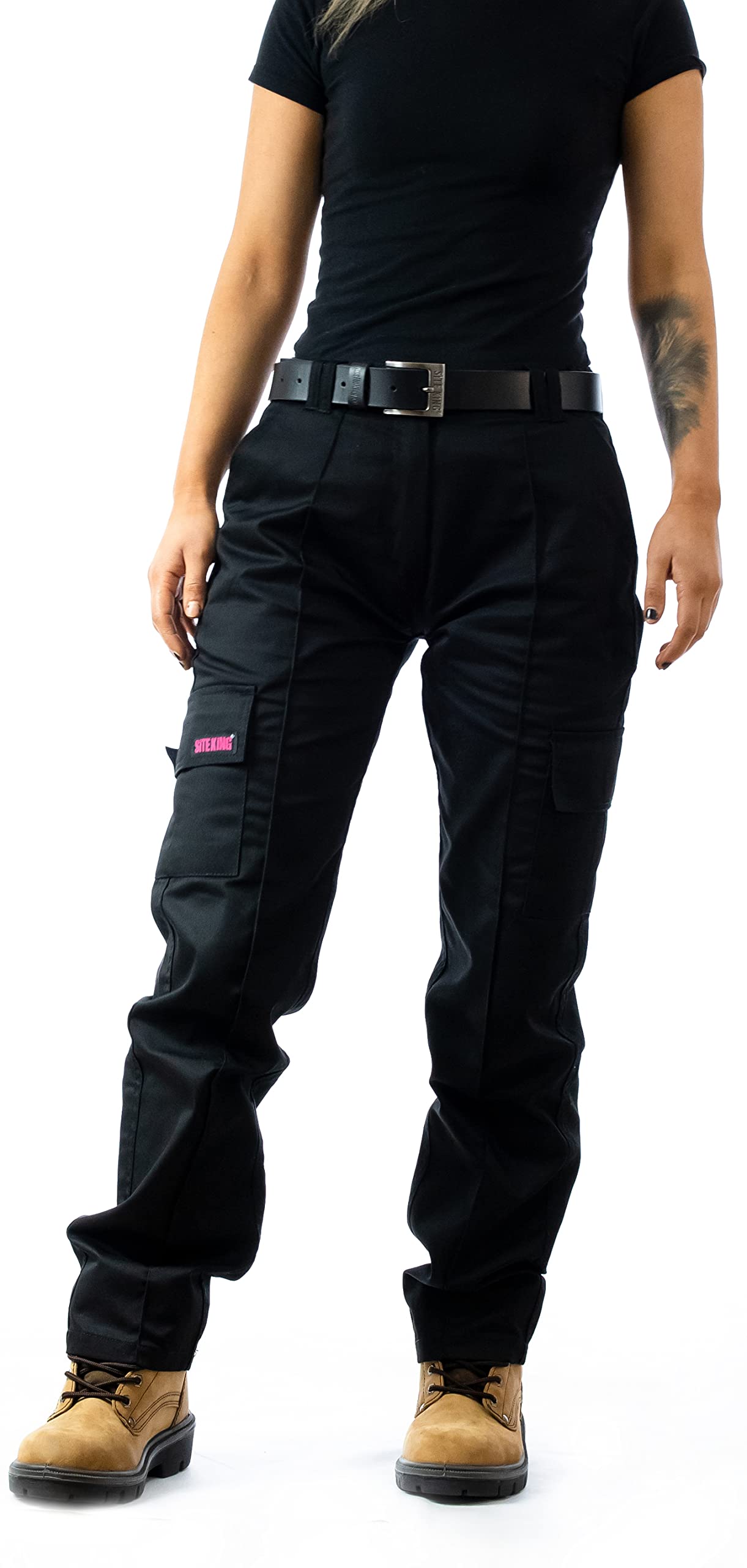 SITE KING Ladies Cargo Combat Work Trousers Size 8 to 22 (12 / Regular Leg, Black)