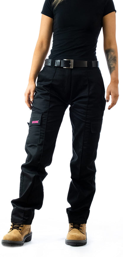 SITE KING Ladies Cargo Combat Work Trousers Size 8 to 22 (12 / Regular Leg, Black)
