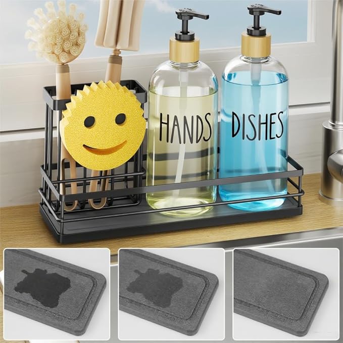 Moforoco Kitchen Dish Soap Dispenser Set, 16OZ Glass Bottle, Hand and Dish Soap