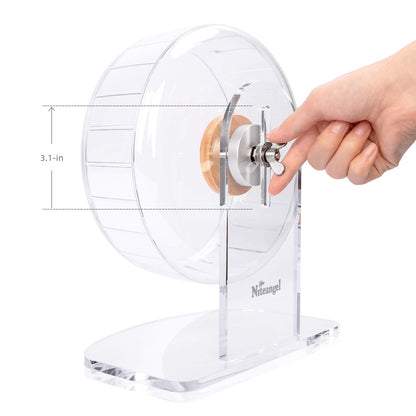 Niteangel Super Silent Hamster Exercise Wheels - Quiet Spinner Hamster Running Wheels with Adjustable Stand for Hedgehog Gerbils Mice Or Other Small Animals (Small, Transparent)