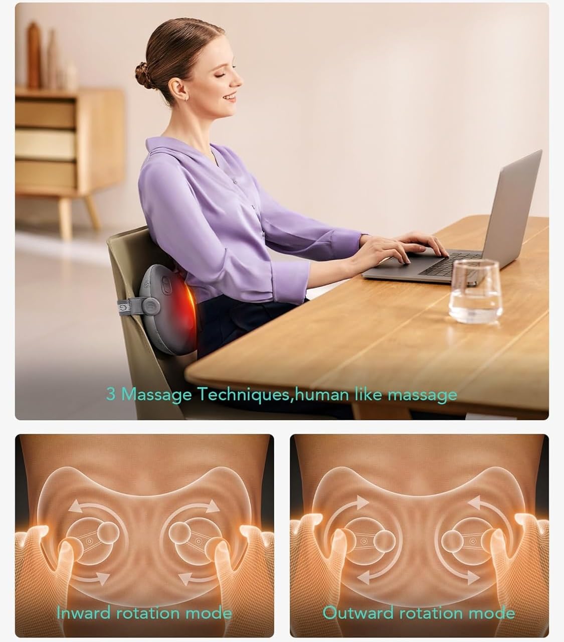 SKG Shiatsu Back Massager for Pain Relief Deep Tissue with Heat 4D Kneading Cordless Massage Pillow for Upper and Lower Back Gifts for Men adn Women Birthday Gifts (Need to Restart After 15 min)