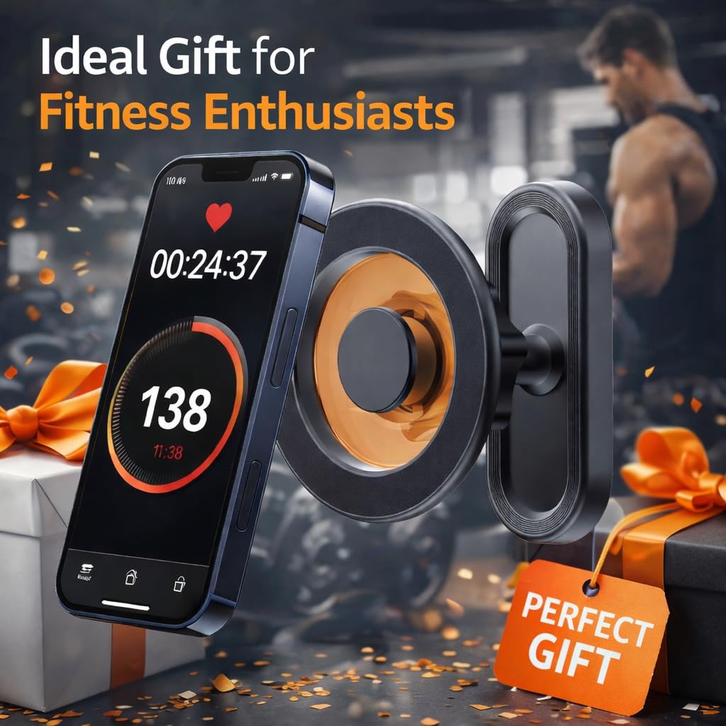 meexzoom Magnetic Phone Holder for Gym, 360° Rotation Adjustable Strong Magnets, Gym Accessories, Phone Mount to Metal Surfaces, Gym Essentials for Men and Women