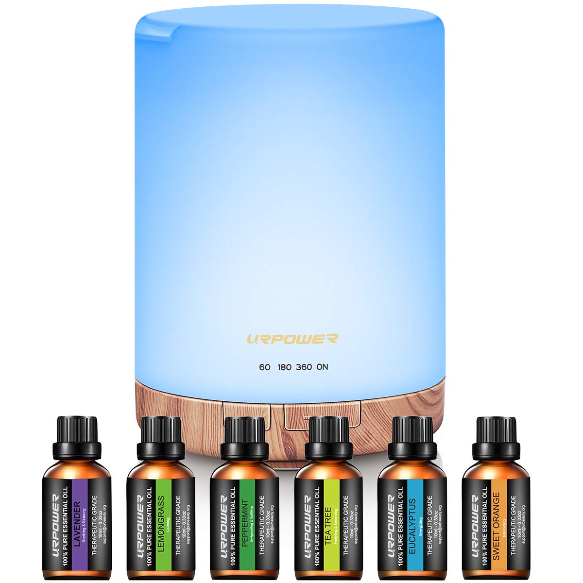 URPOWER 300ml Aromatherapy Essential Oil Diffuser Ultrasonic Air Humidifier AUTO Shut Off Scent Diffuser Night Light 7 Color Changing LED Lights and 4 Timer Settings for Bedroom Office Home