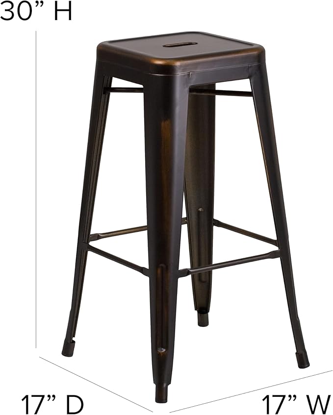 Flash Furniture Kai Commercial Grade 30" High Backless Distressed Copper Metal