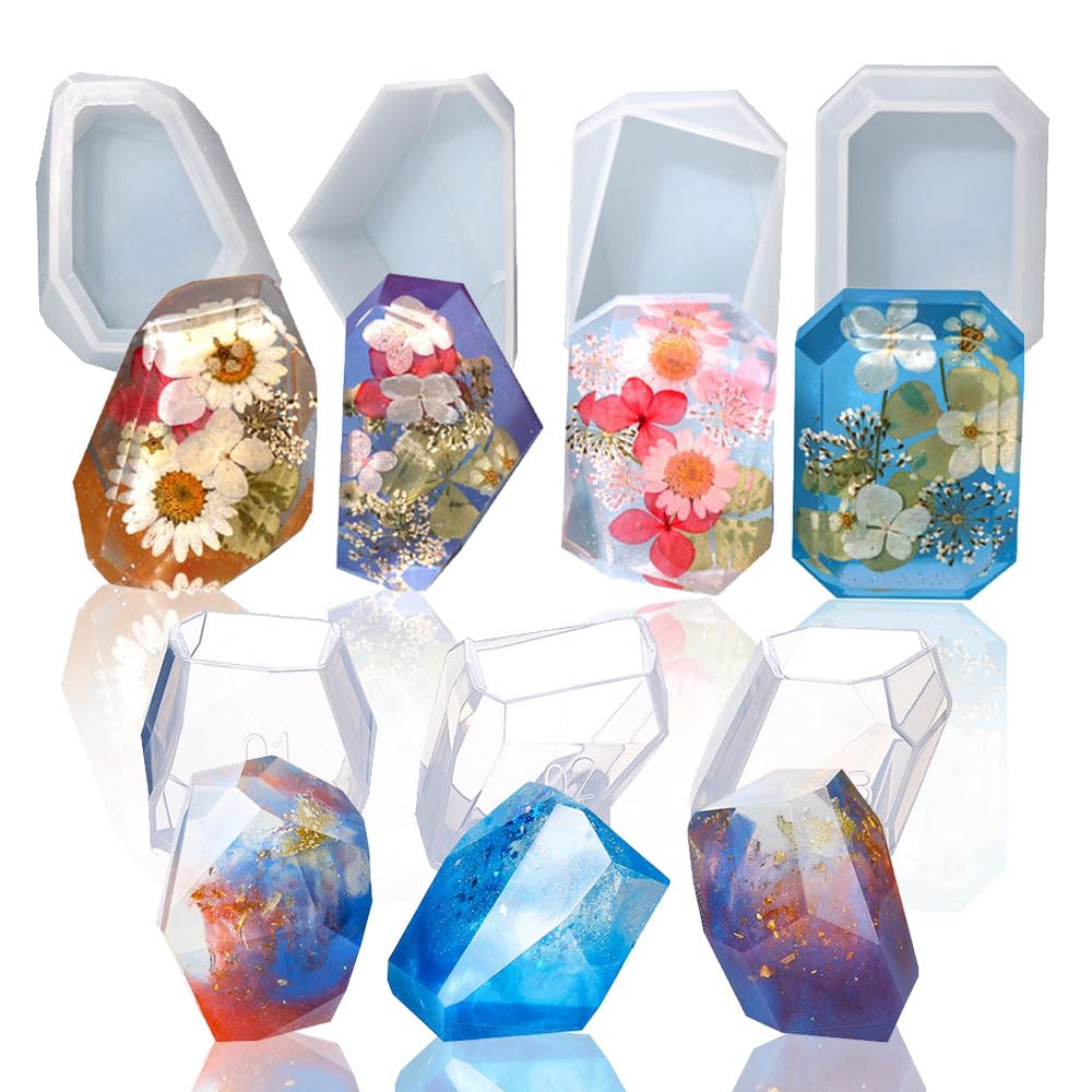 BIGEBO Gem Stone Resin Molds Silicone, Multi-Faceted Crystal Molds for Epoxy Resin Quartz Jewelry Candle Soap Ice Cube Keychain Pendant Resin Tools
