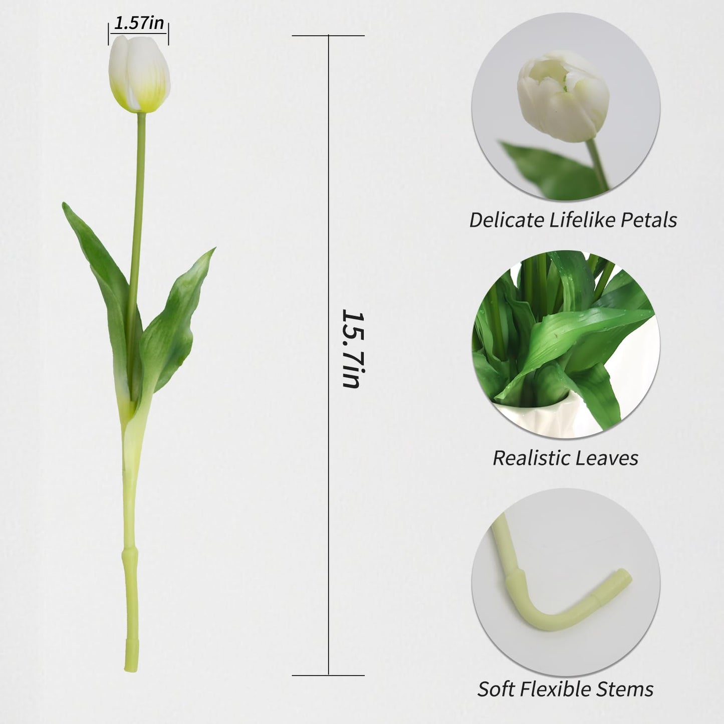 20 Pcs Real Touch Artificial Tulips with Vase, Large Faux Flower Arrangement in Heavy Fluted Glass, Bouquet for Dining Table Centerpiece, Home Office, Spring Decor, Set with Dust Bag (White)