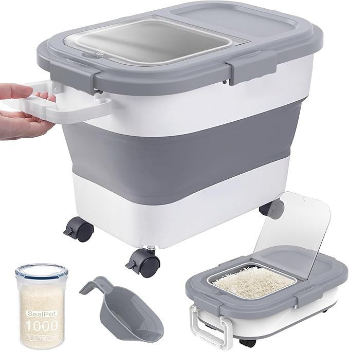 HOYTAMDA 20-30Lbs Rice Container, Collapsible Airtight Food Storage Containers