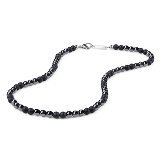 GAVU Hematite Matte Onyx Beaded Crystal Necklace for Men 20"