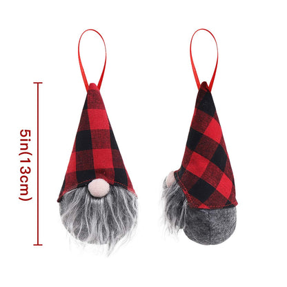 Ivenf 8 Pack 5.5 Inch Handmade Plush Tomte Gnome Hanging Ornaments, Swedish Scandinavian Santa with Buffalo Check Plaid Hat, Christmas Decorations