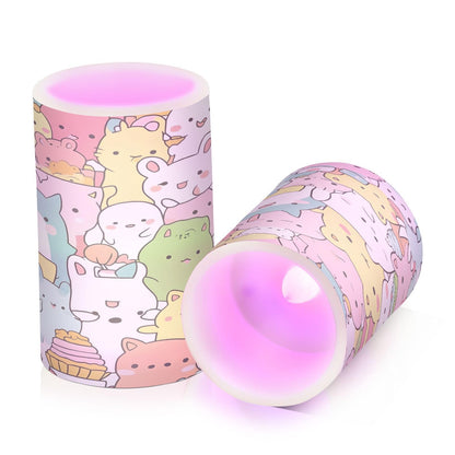 FUGIDOG Cute Cartoon Animal Flameless Candles 2PCS Battery Operated Flickering Pillar Candles Waterproof LED Lights with Remote Control & Timer for Indoor & Outdoor Holiday Decoration