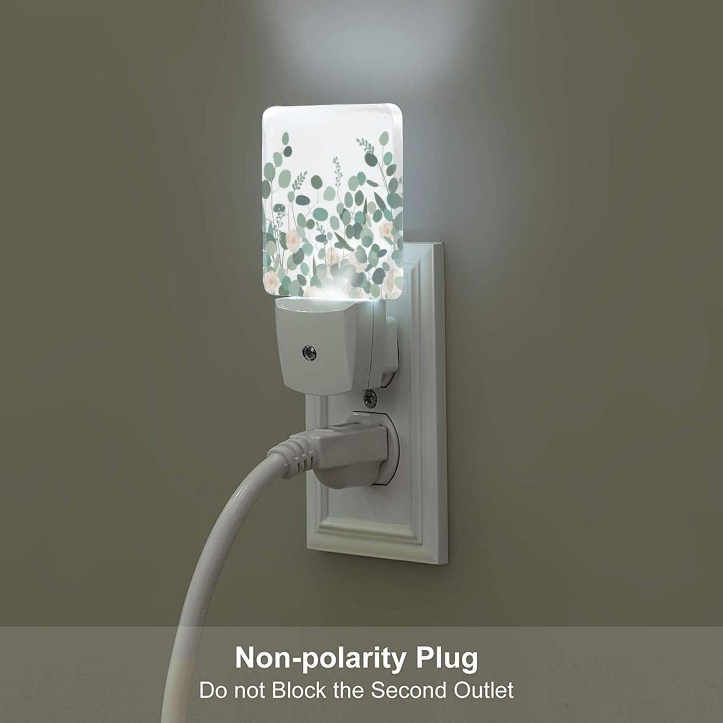 FSHVQKD Eucalyptus Branches and Roses Night Light,Plug-in Nightlights Auto Sensor Night Lamp Dusk to Dawn Lamp Home Decor for Nursery Children Girls Boys