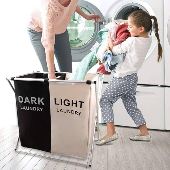 Nicesail Laundry Basket 2 Section Hamper Washing Storage Basket Bag, Folding