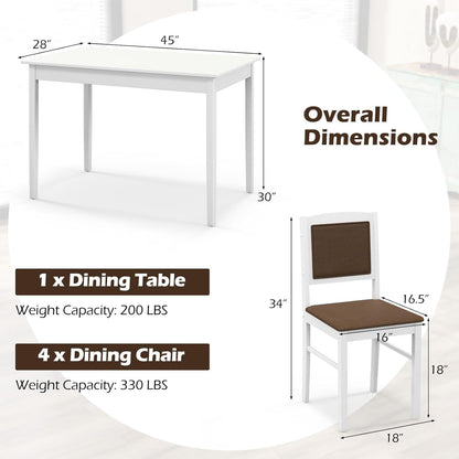 Tangkula Dining Table Set for 4, Farmhouse Solid Wood Dinette Set w/Rubber Wood Legs, Upholstered Seat & Padded Backrest, Mid-Century Modern Dining Table and Chairs Set for Kitchen, Dining Room