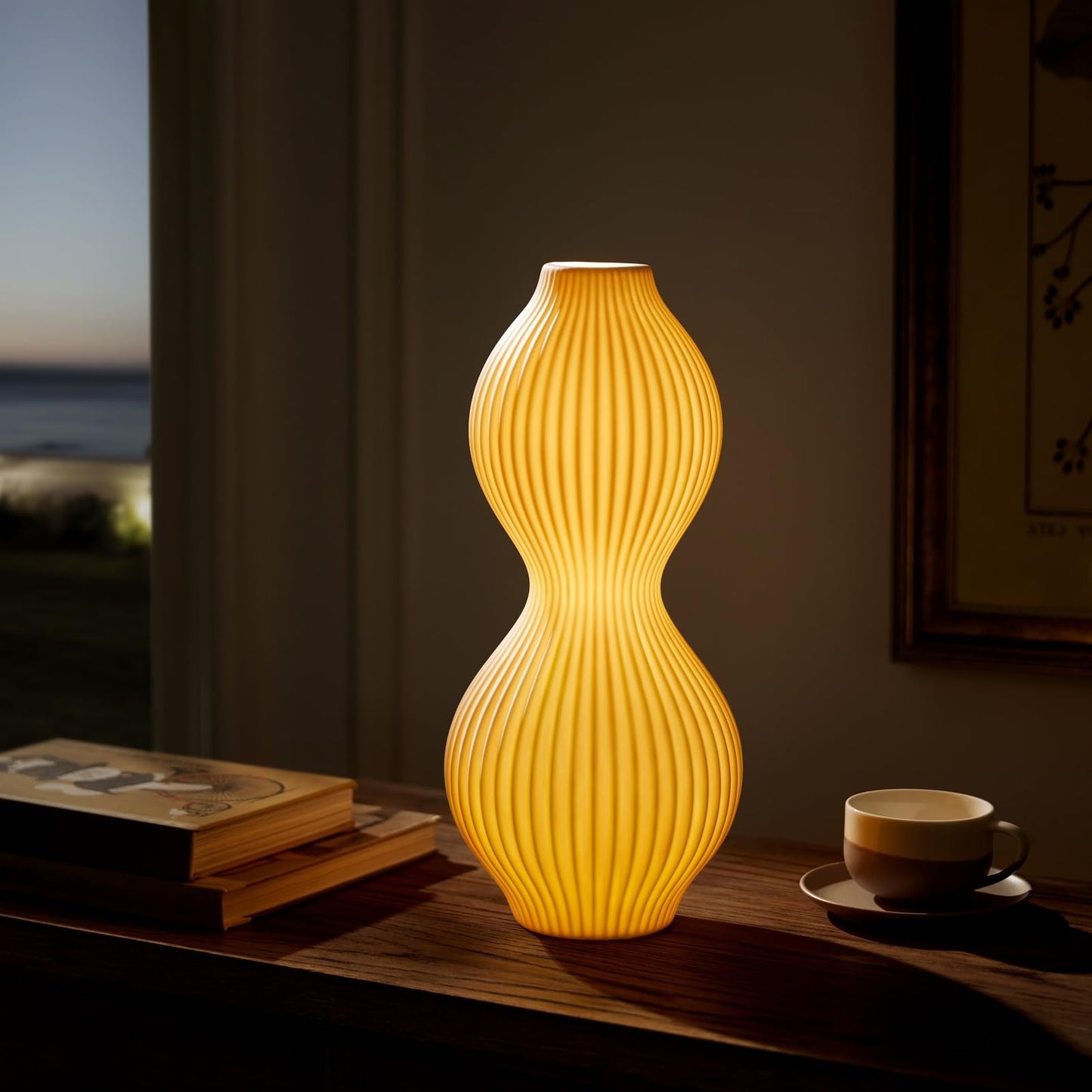 RONDURE 15.8" Modern Ceramic Table Lamp, Fully Dimmable Bedside Lamp for Bedroom Living Room Nightstand, White Translucent Ceramic Shade, Warm Ambient Decorative Corded Lighting, Bulb Included