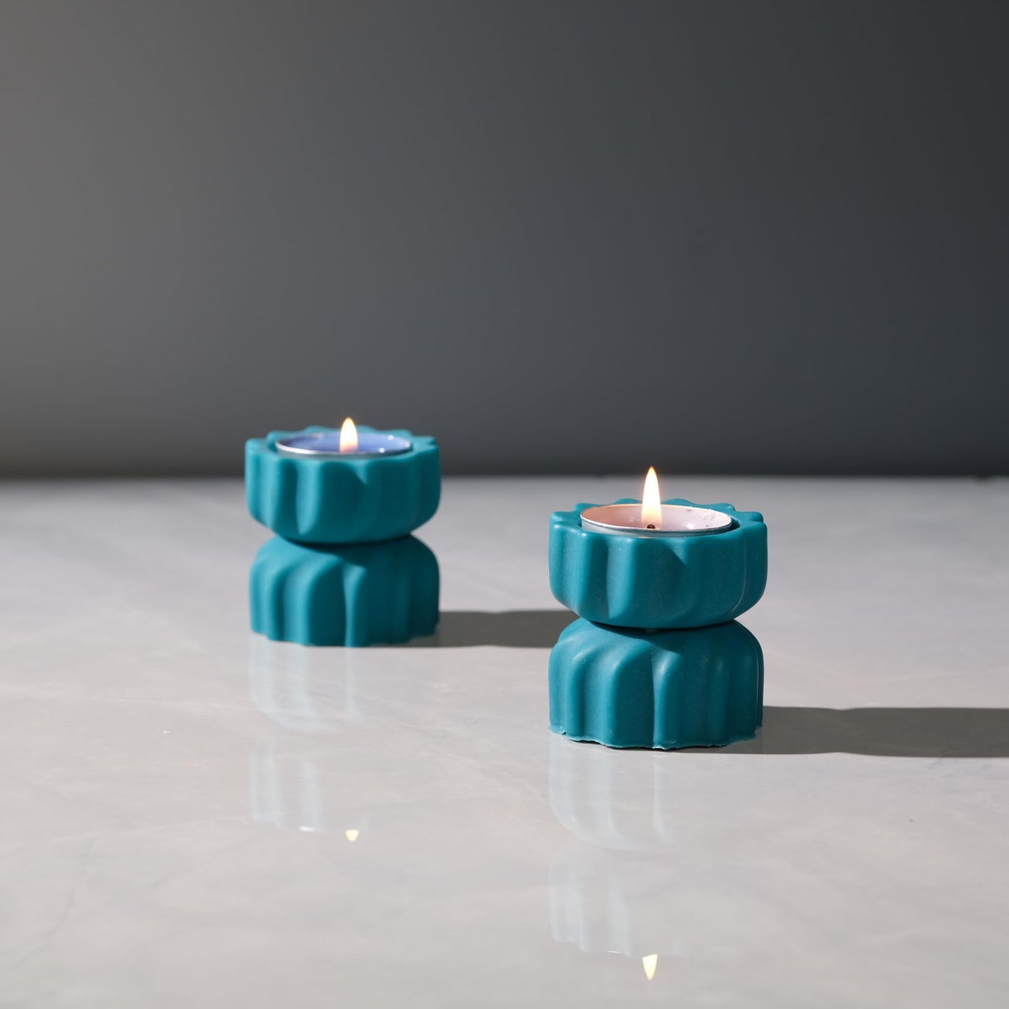 ICNBUYS Spiral Grain Tealight Candle Holder Set of 2; Cement Tea Light Votive Candle Holder with a Twist; Decorative Small Cement Tea Light Holder for Coffee or Dining Table Decor; 2 x 2.1 Inches