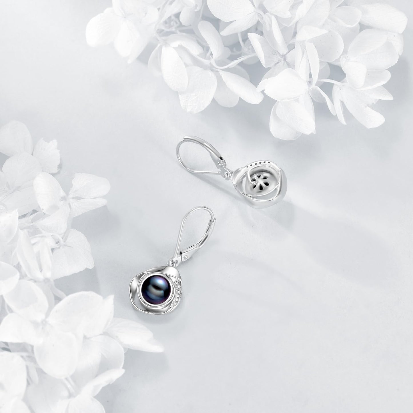 925 Sterling Silver Black Pearl Leverback Earrings Dangle Drop Jewelry Gifts for Women (Black Pearl)