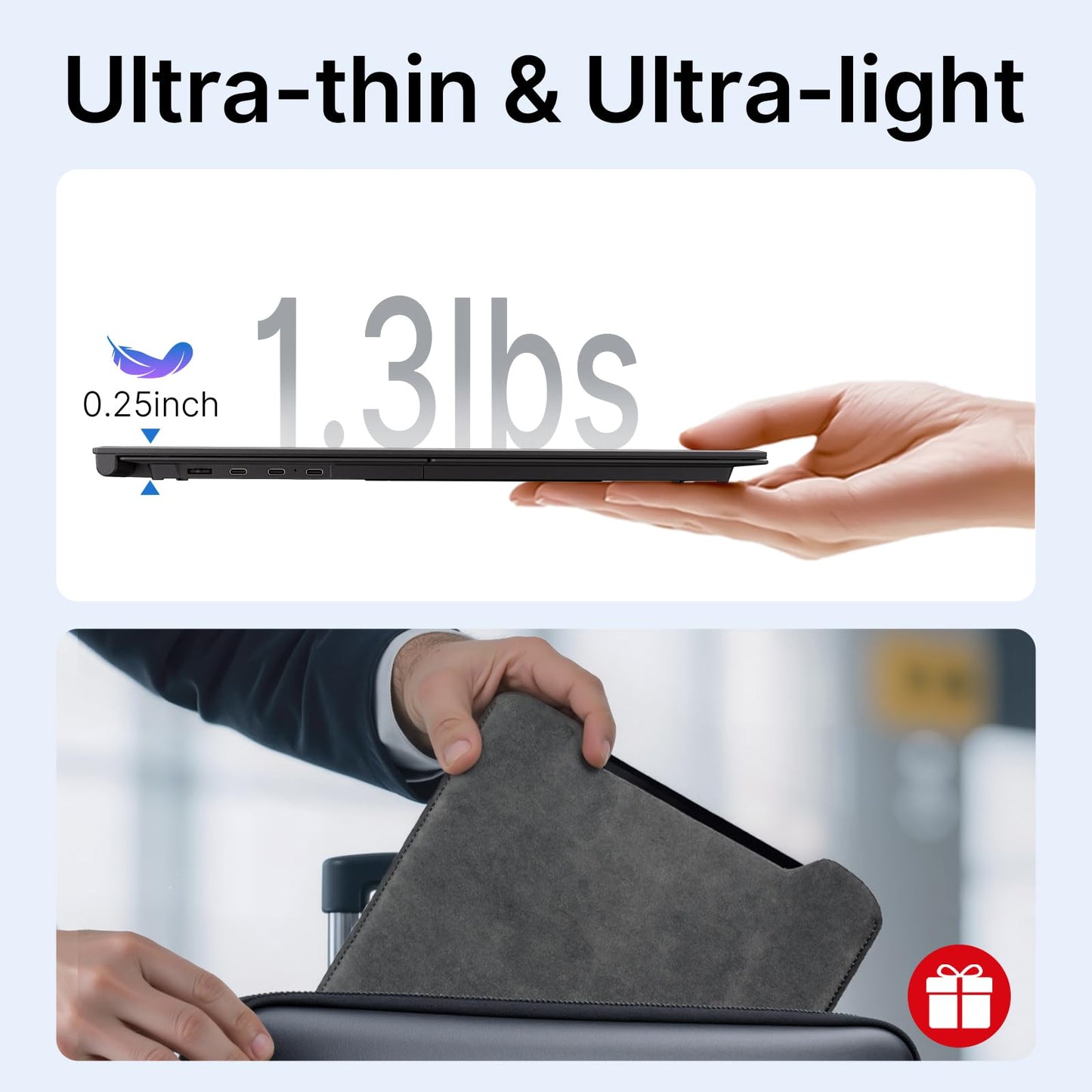 Laptop Screen Extender - Ultra-Thin 1.3lbs 14" FHD IPS Dual Portable Monitor Extension for Laptop, Attachment Plug & Play for 13-17" Laptops, Second Extra Travel Display for Windows/Mac/Android