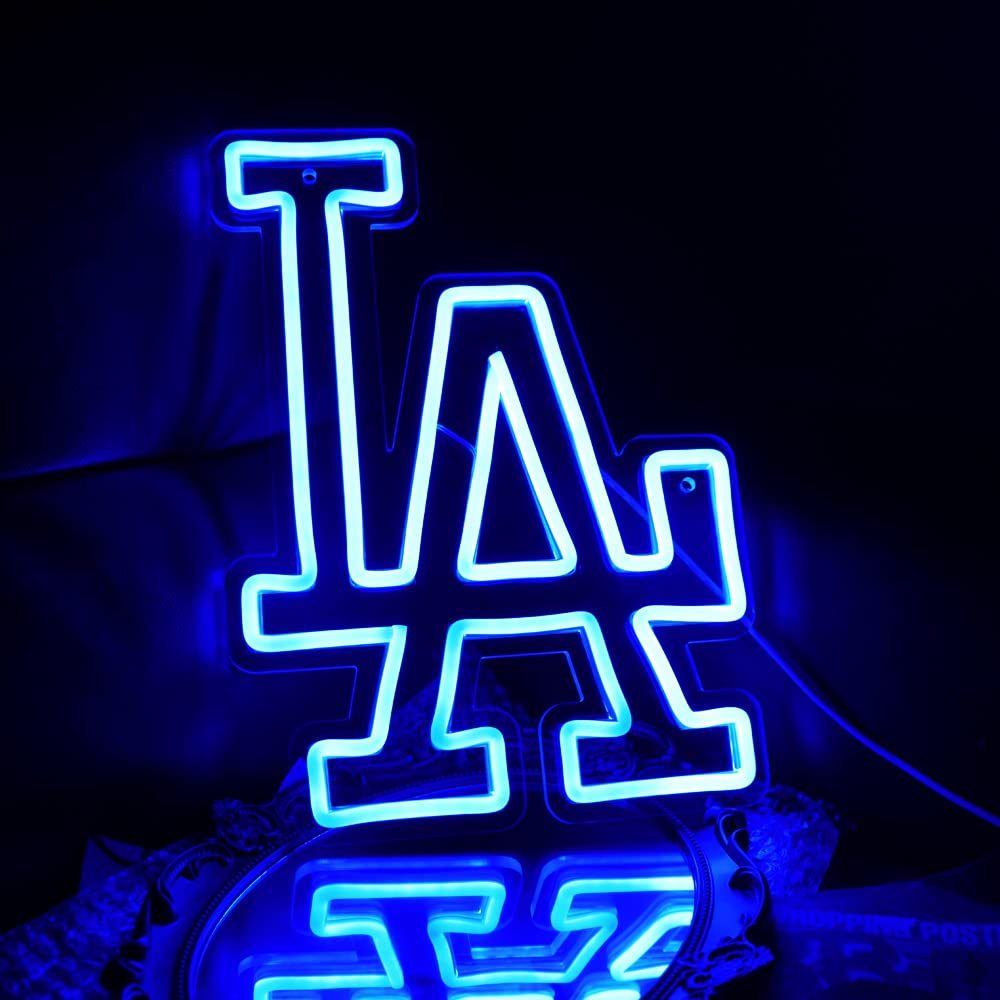 WonderfulLife Dodgers Neon Sign for Garage or Man Cave Decor,Gifts for Men With Dodge Baseball Team Logo,Blue Neon for Party,Bar,Dorm,Office Wall Art and Game Room Deco.