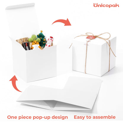 UnicoPak 10 Pack 7x7x7 Gift Boxes Bulk White Large Gift Boxes, Ideal for Birthday Gifts Christmas Gifts Party Favors Homemade and Business