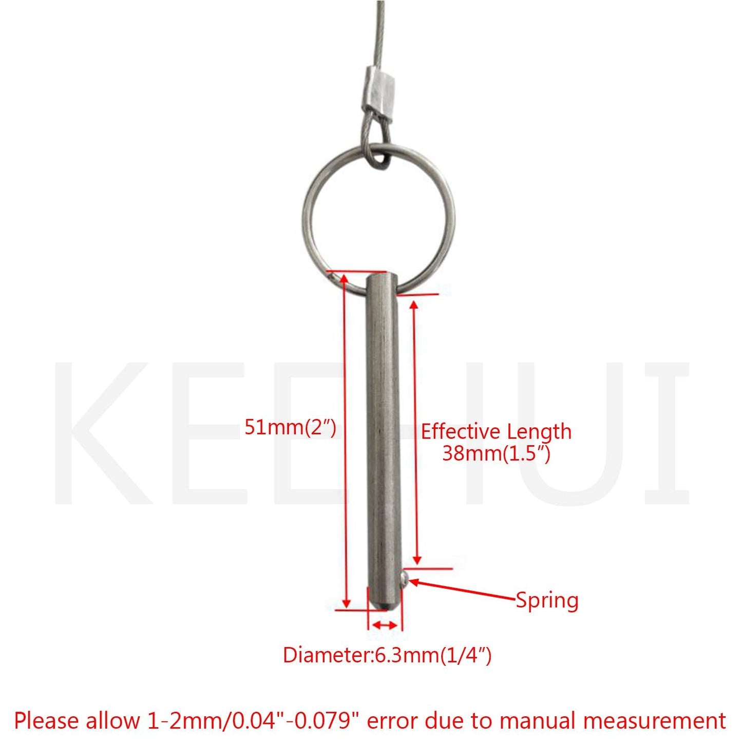 4PIECES of Quick Release Pin 1/4" Diameter, Usable Length 1-1/2"(38mm), Total Length 2"(51mm) Full 316 Stainless Steel, Bimini Top Pin, Marine Hardware