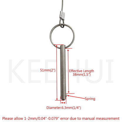 4PIECES of Quick Release Pin 1/4" Diameter, Usable Length 1-1/2"(38mm), Total Length 2"(51mm) Full 316 Stainless Steel, Bimini Top Pin, Marine Hardware