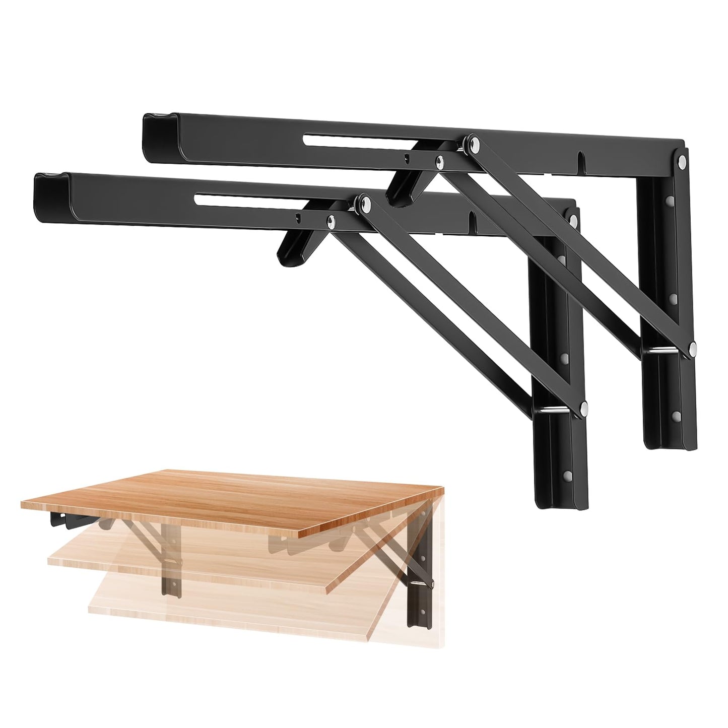 Ravinte 10 Inch Folding Shelf Brackets - Matte Black Collapsible Heavy Duty Brackets for Table Bench - Space Saving, 2 Pack ﻿
