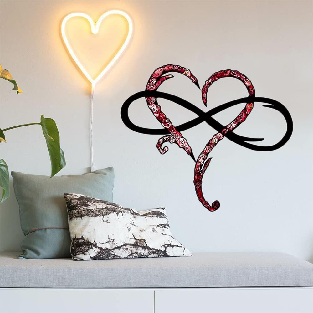 Infinity Heart Wall Decor, Unique Infinity Heart Metal Wall Art Decor Love Sign Steel Wall Plaques Bedroom Ornaments for Home Wedding Decor, Room Living Room Decoration (Red Black, 23.6x20.6inch)