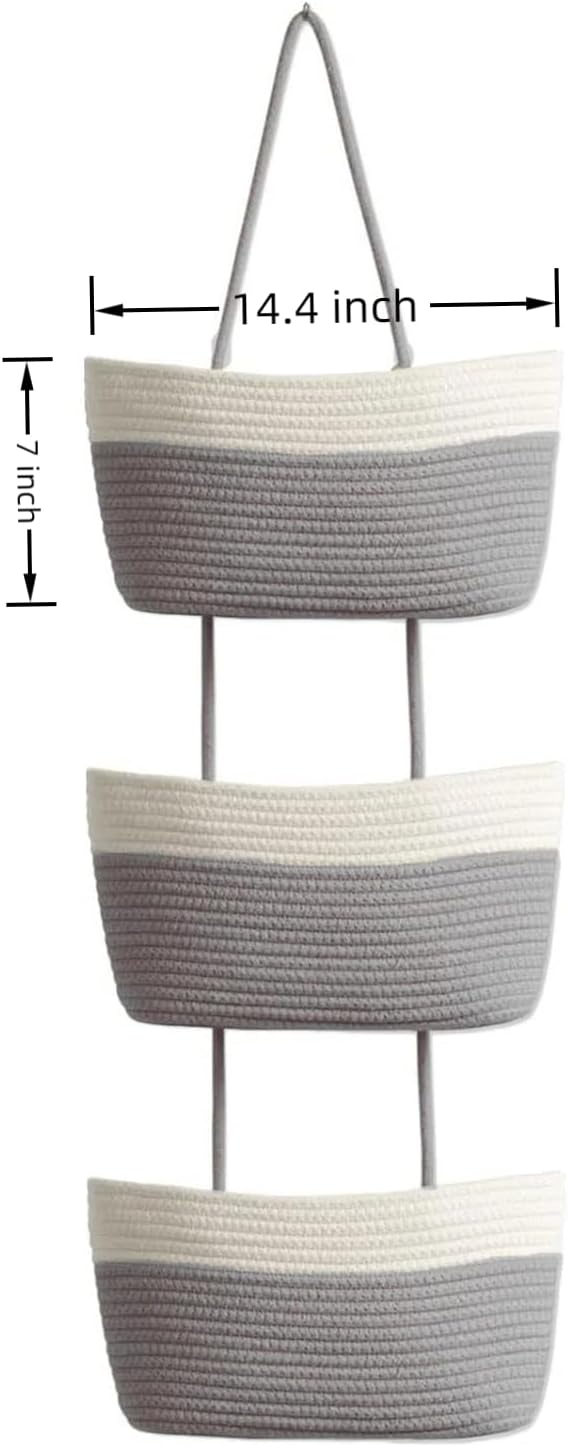 Hanging Baskets for Organizing, 3-Tier Woven Cotton Wall-Mounted Storage
