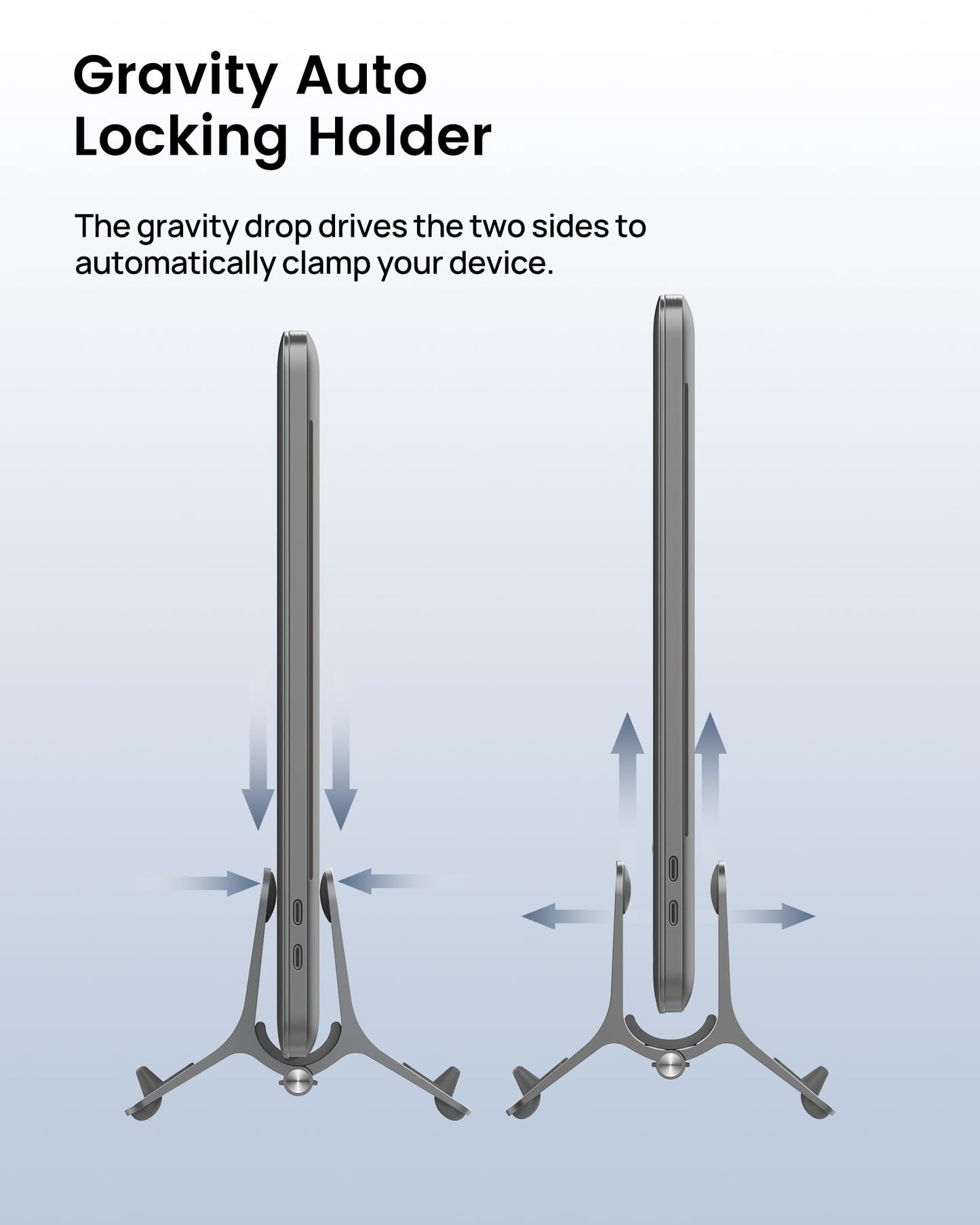 SODI Vertical Laptop Stand for Desk, Gravity Auto Lock MacBook Stand, Aluminum Laptop Holder Vertical Compatible with MacBook Pro, Air, Tablet, Space-Saving Organize Work & Home Office, Gray