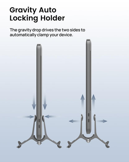 SODI Vertical Laptop Stand for Desk, Gravity Auto Lock MacBook Stand, Aluminum Laptop Holder Vertical Compatible with MacBook Pro, Air, Tablet, Space-Saving Organize Work & Home Office, Gray