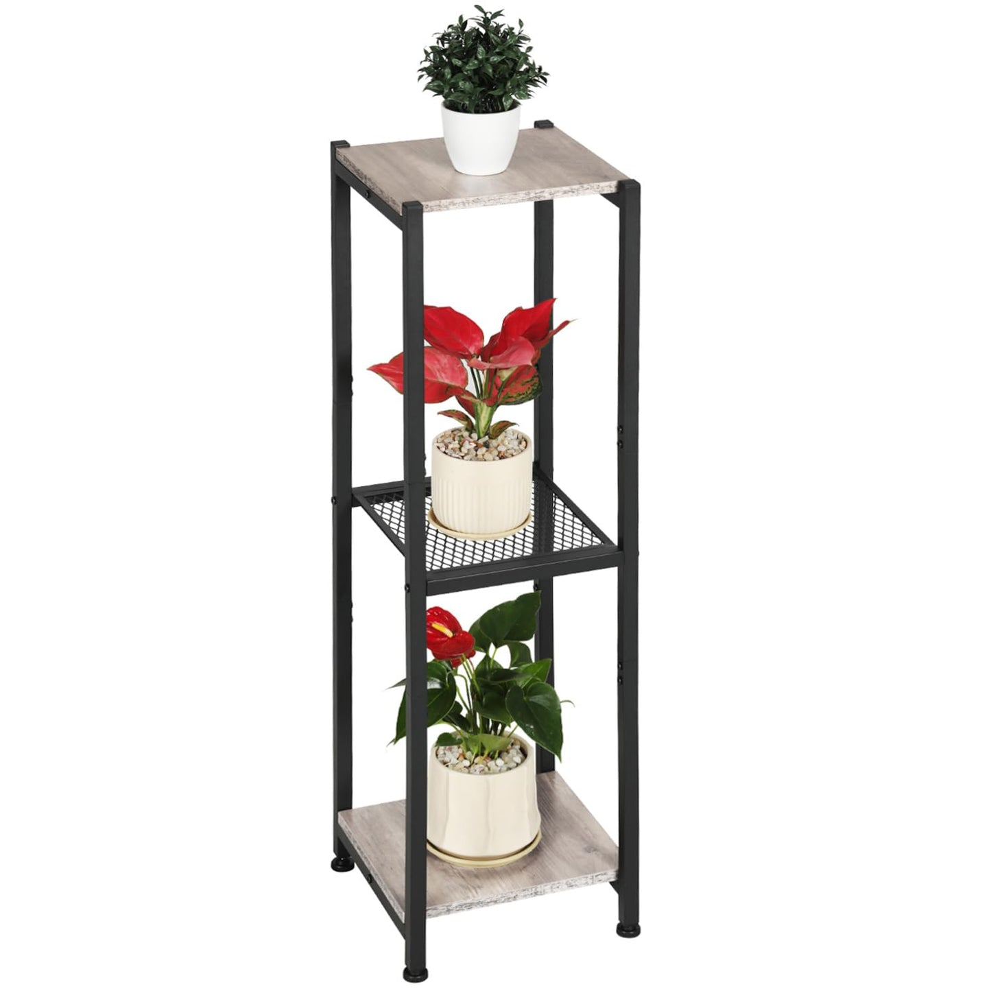 Dipion Extra Tall Plant Stand Indoor,40 Inch Plant Stands,3 Tier Metal Plant Stand with Heavy Duty Wood and Metal Mesh Shelf,Greige and Black