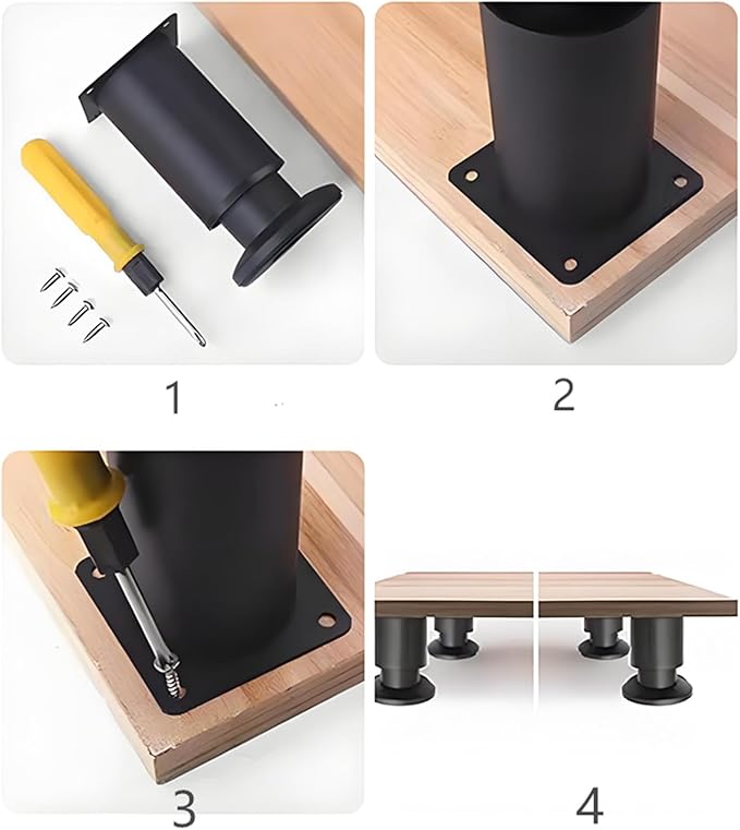 4PCS Adjustable 3.1-4.7 Inch Metal Furniture Legs Black Furniture Replacement