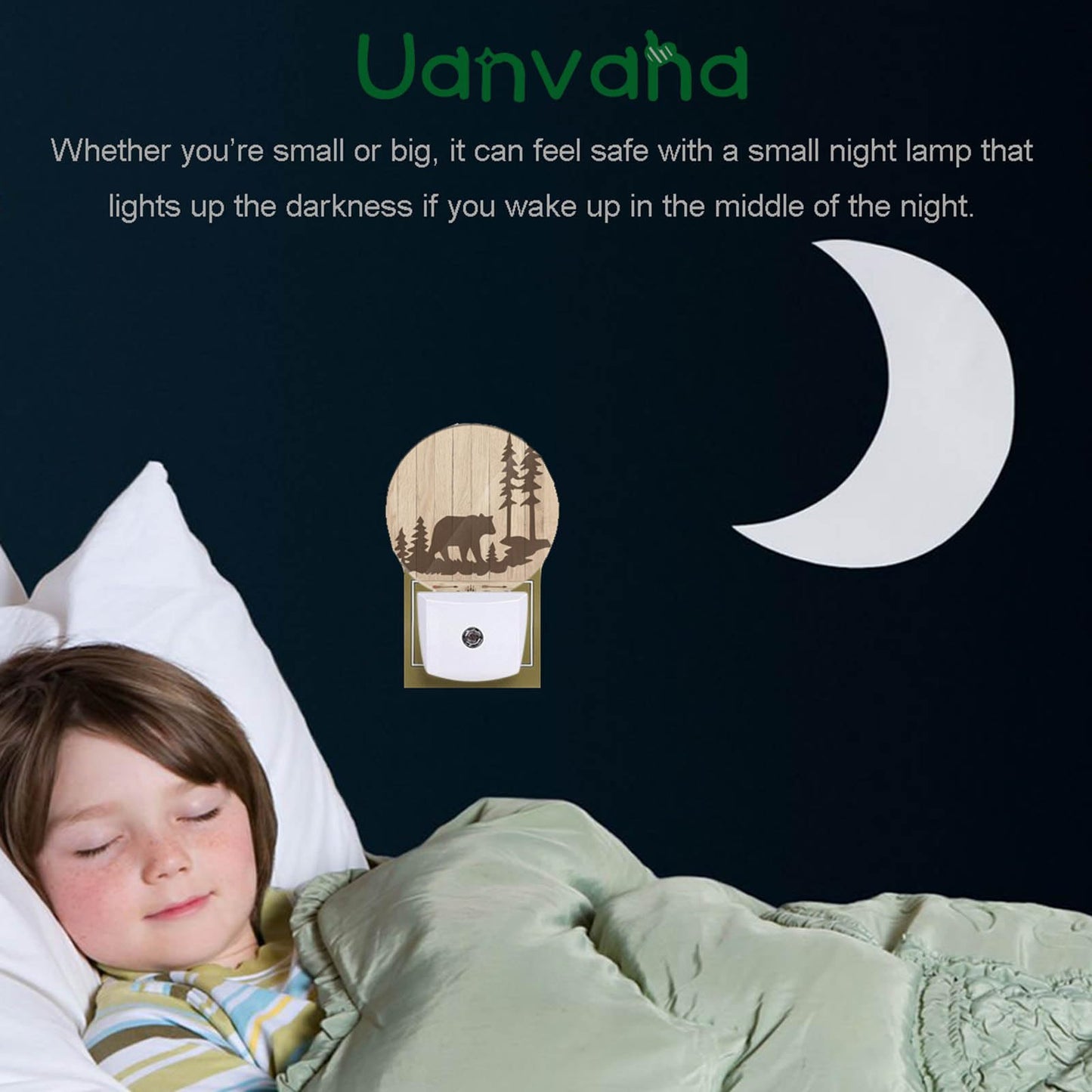 Uanvaha Bear Night Lights Plug into Wall Wildlife Cute Brown Bear Trees Woods Silhouette Night Light Dusk to Dawn Sensor LED Lighting for Bedroom Bathroom Living Room