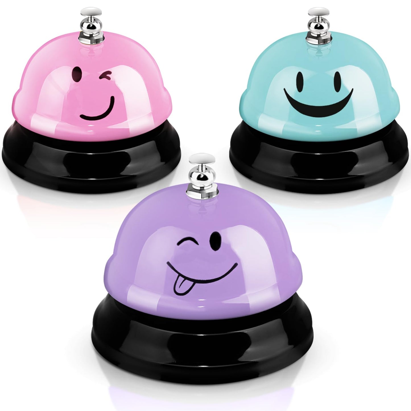 Hotop 3 Pcs Desk Bell for Service Funny Front Desk Smile Face Metal Ringer Call Bell for Kitchen Hotel Restaurant Classroom(Smile Face,Macaron Pink, Blue, Purple)