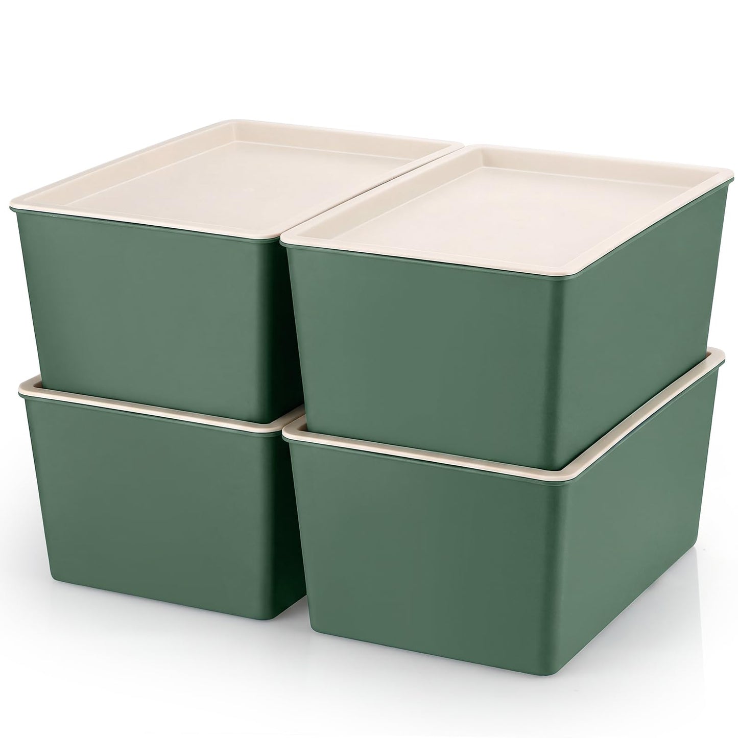 Menkxi 4 Pcs Storage Bins with Lids Plastic Stackable Containers for Organizing Shelves Christmas Ornament Box Baskets(Green,Large)